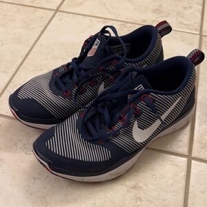 Nike Blue and White Sneakers with Red Details